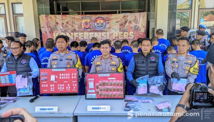 Polres Sukabumi Ungkap 22 Kasus Tindak Pidana Narkotika dan OKT, 34 Tersangka Ditahan.